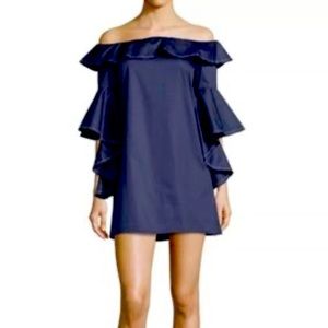 Cotton, off shoulder summer dress.ruffle sleeves.